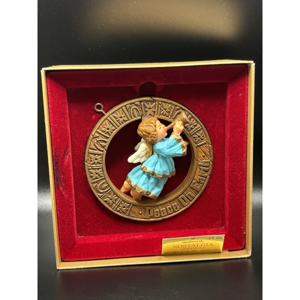 Vintage Hallmark 1970s Tree Trimmer Nostalgia Ornament Angel & Trumpet